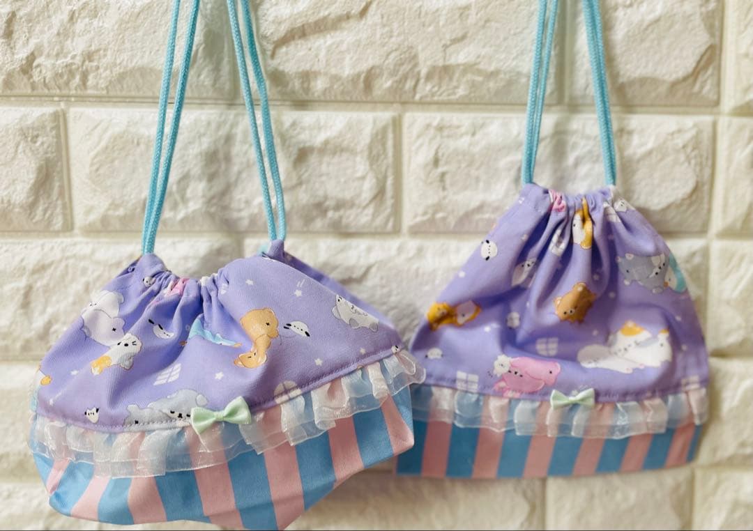 ねむねむ　ハンドメイド　女の子　レッスンバッグ　入学　入園　上履き　体操着