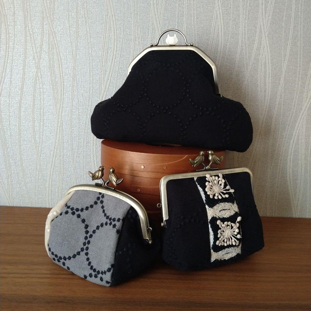 new❁ 持ち手付き 猫の口金 がま口クラッチバッグ☆ミナペルホネンハンドメイド