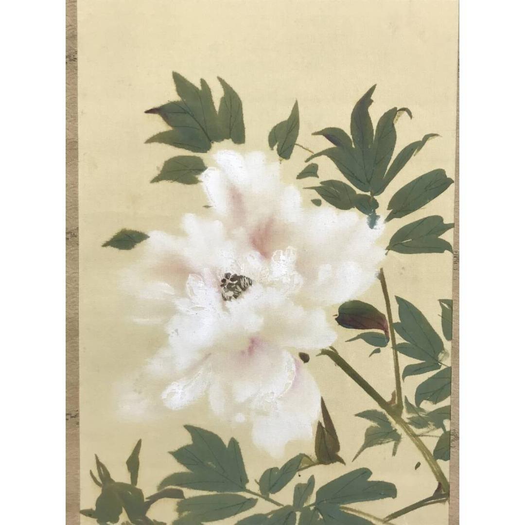 真作/今井景樹/牡丹に蜂図/花鳥図/花/初夏の掛軸/掛軸/名家伝来/AK-394