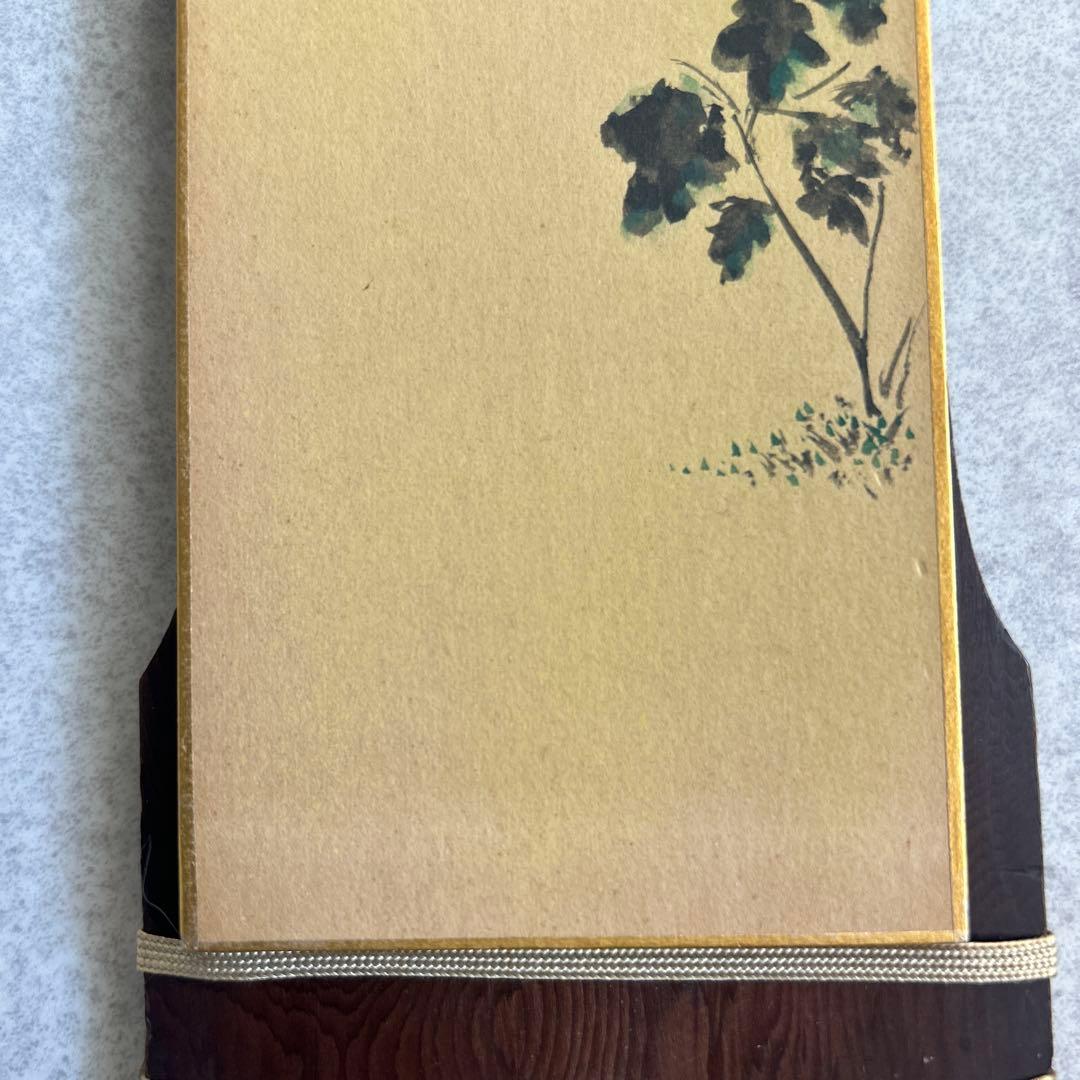 １枚板　短冊掛け　壁掛け 飾り台 花鳥画 雀 菊　時代物　飾り窓