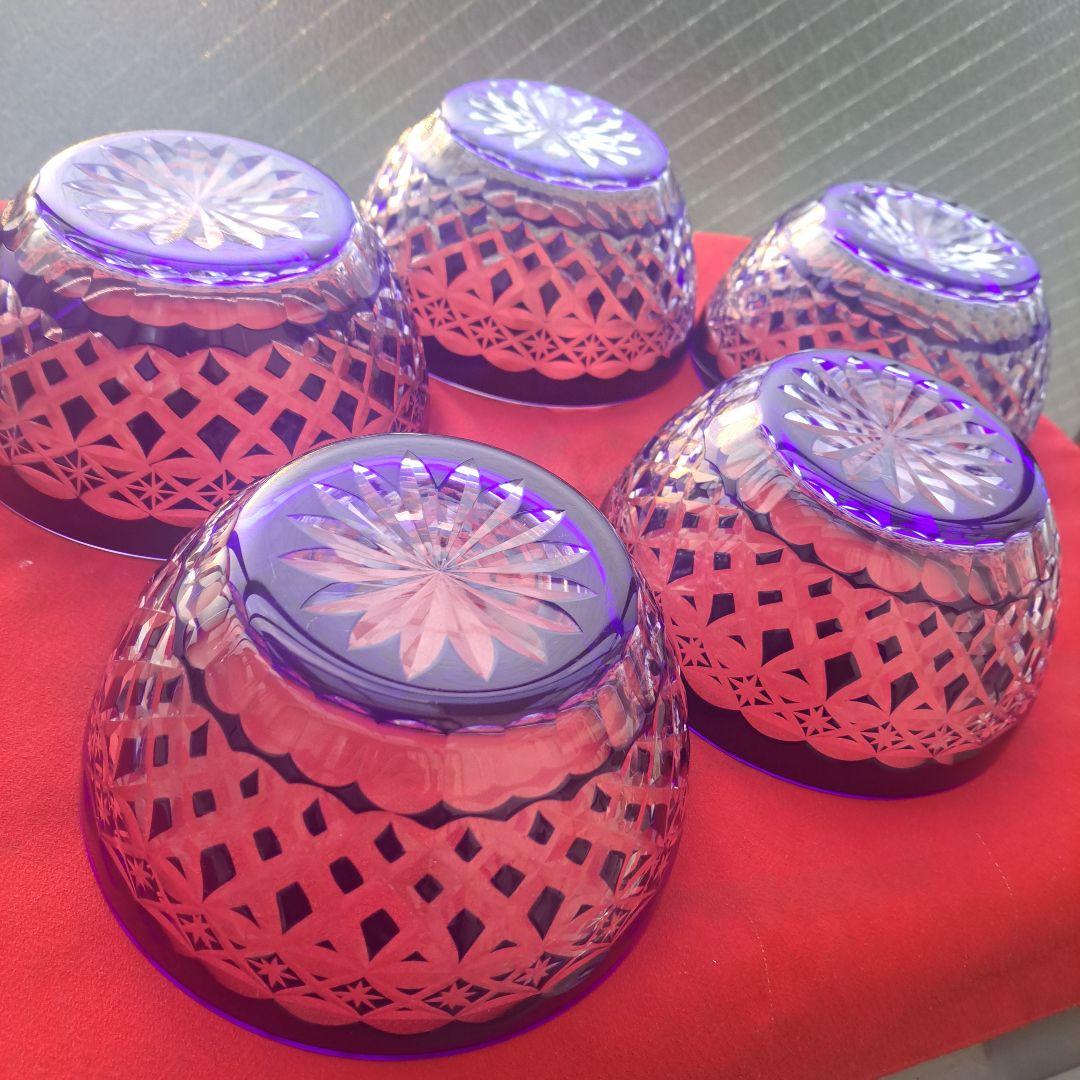 【色被せ切子　6寸\"大鉢/サラダボール×5客】未使用/長期保管品
