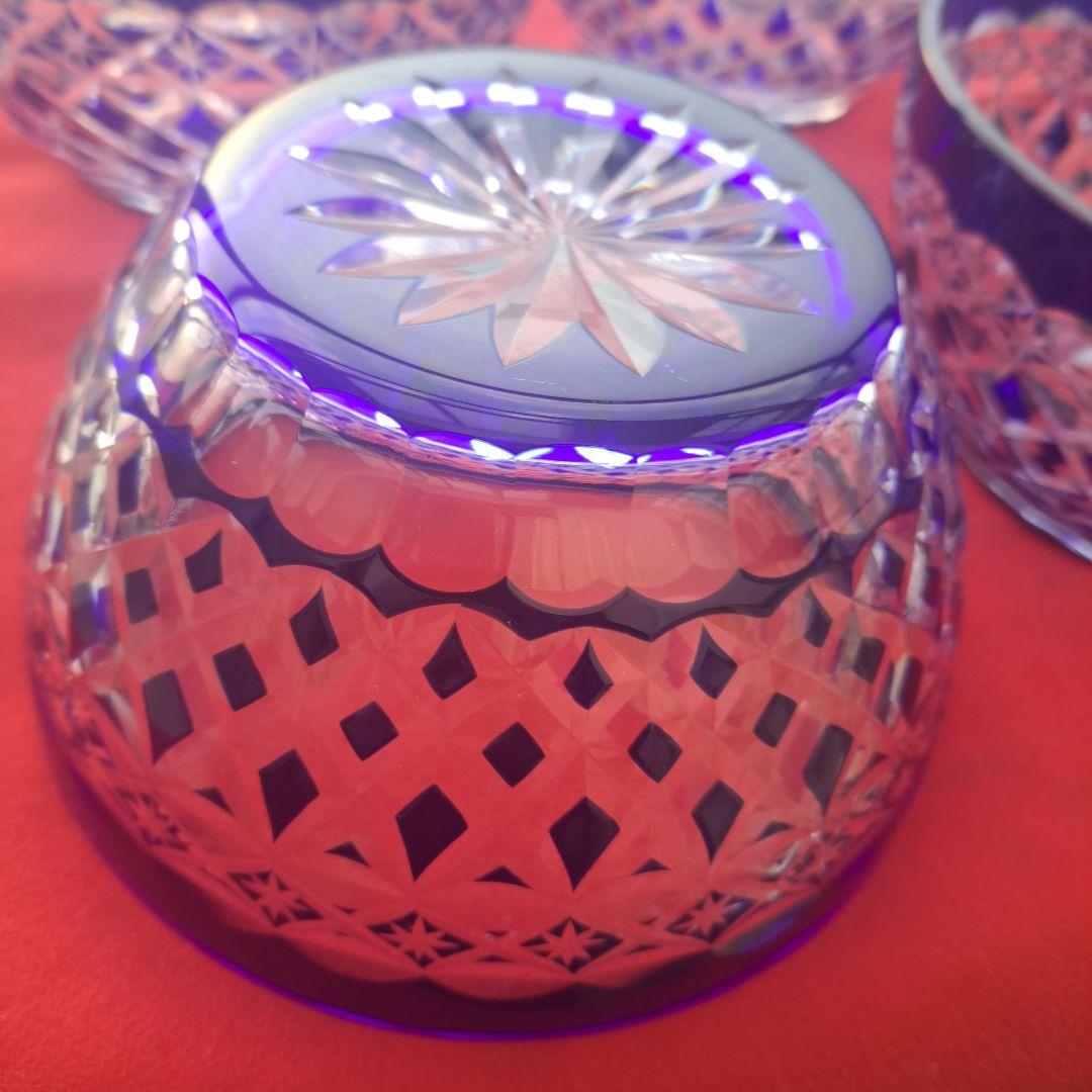 【色被せ切子　6寸\"大鉢/サラダボール×5客】未使用/長期保管品