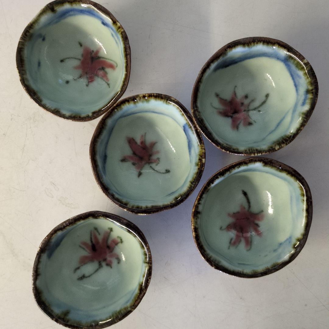 染付釉裏紅もみじ呉須刷毛小仙茶 5客セット
