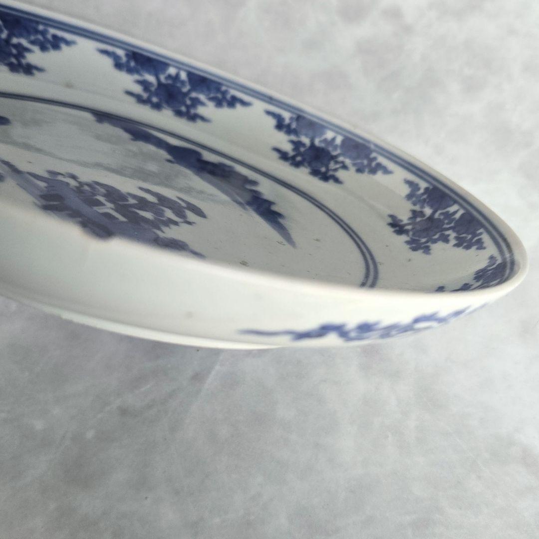 古伊万里　染付　六寸皿　花唐草　江戸　型紙摺　印判　金継ぎ　骨董　アンティーク