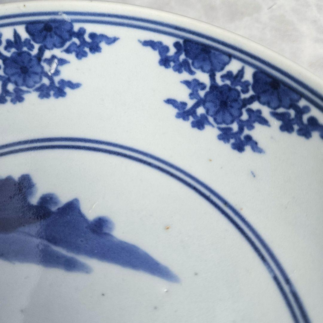 古伊万里　染付　六寸皿　花唐草　江戸　型紙摺　印判　金継ぎ　骨董　アンティーク