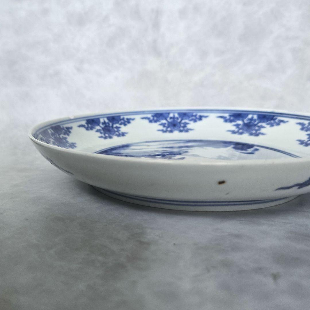 古伊万里　染付　六寸皿　花唐草　江戸　型紙摺　印判　金継ぎ　骨董　アンティーク