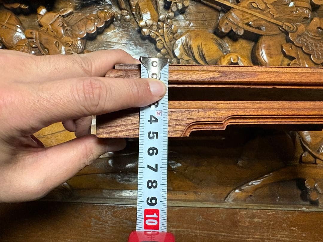 縁起物　木製　特大　カエル彫刻 波状模様　一刀彫　台座あり　箱無　蝦蟇　無事帰る