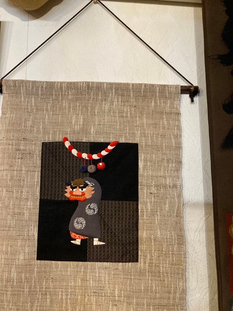 獅子舞柄キリばめ押し絵のタペストリー＊展示品＊大島生地に獅子舞