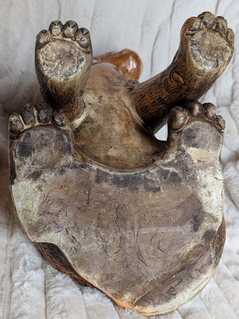 明治期 古陶 虎置物 大型40cm 手彫細密 咆哮虎 陶製オブジェ
