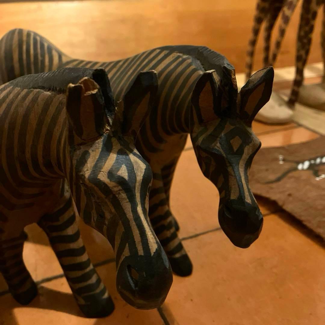 ✨レアビンテージ品✨　ハンドメイド 木製動物オブジェセット アフリカンスタイル