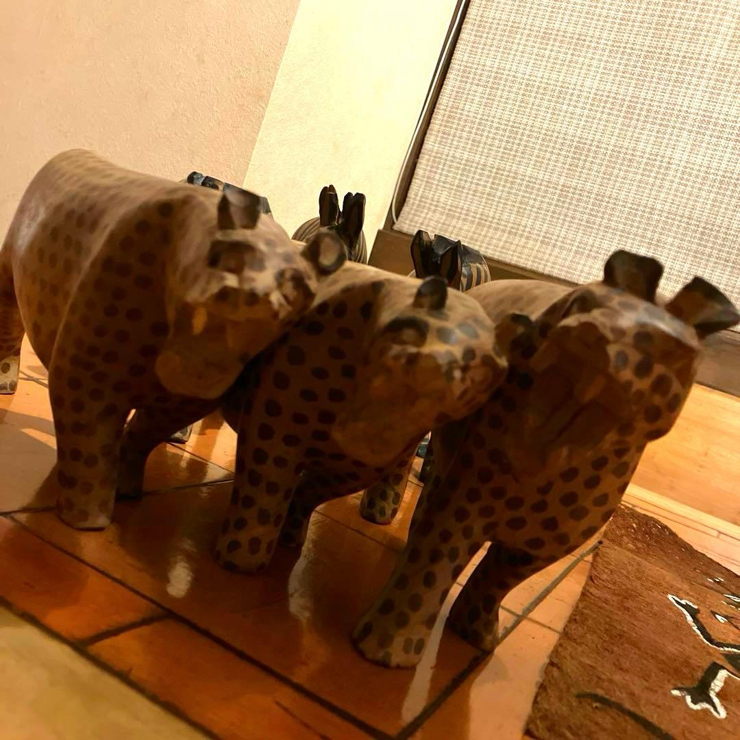 ✨レアビンテージ品✨　ハンドメイド 木製動物オブジェセット アフリカンスタイル
