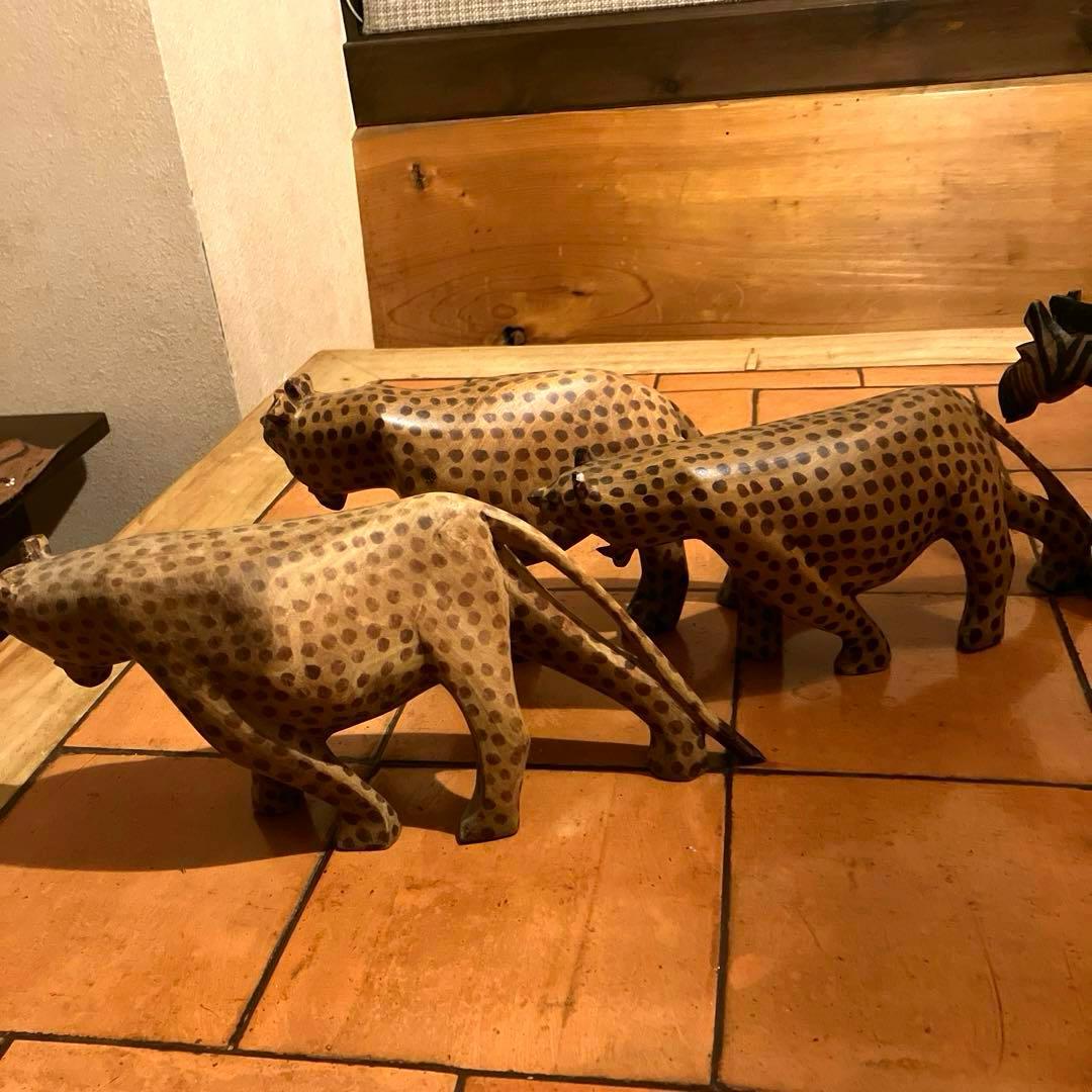 ✨レアビンテージ品✨　ハンドメイド 木製動物オブジェセット アフリカンスタイル