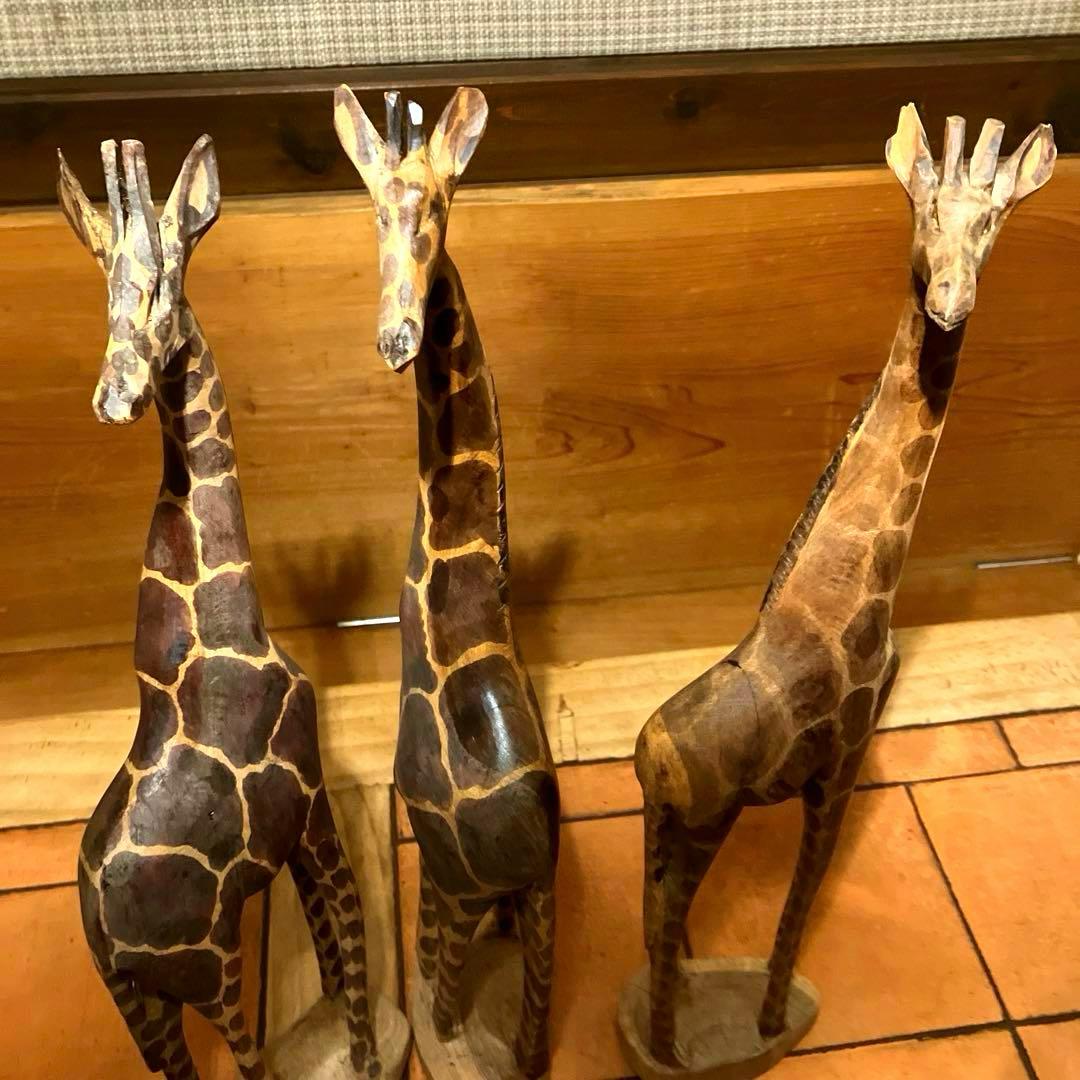 ✨レアビンテージ品✨　ハンドメイド 木製動物オブジェセット アフリカンスタイル