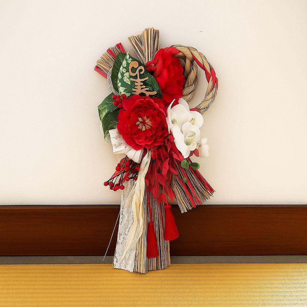 しめ縄飾り 色とりどりの花