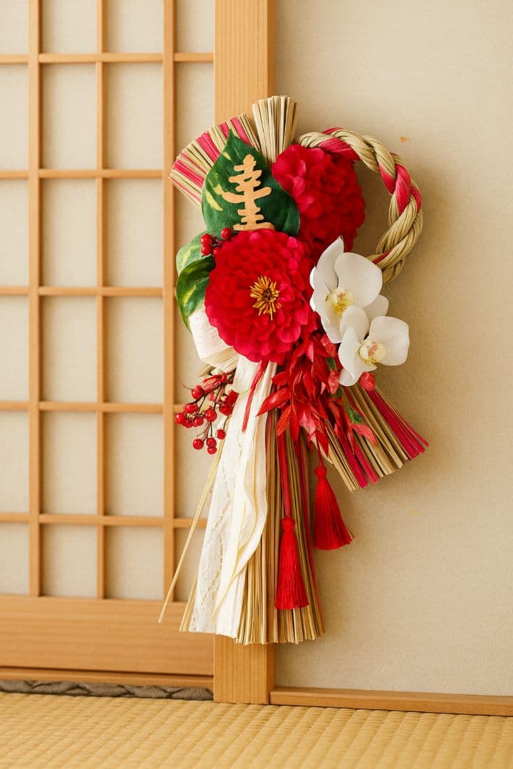 しめ縄飾り 色とりどりの花