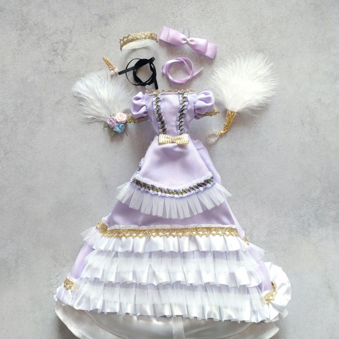 27cmドールドレス 薄紫×パピヨンレースの夜会服