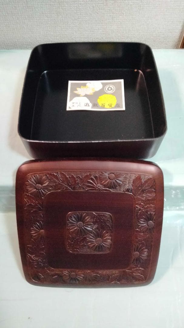 高級 お重箱 菊紋 彫刻 近鉄百貨店取り扱い