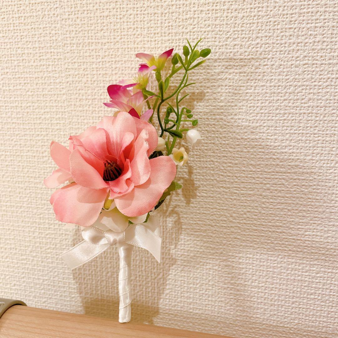 ピンク可愛い系 ブーケ ブートニア カフ付 前撮り 結婚式 アーティフィシャル