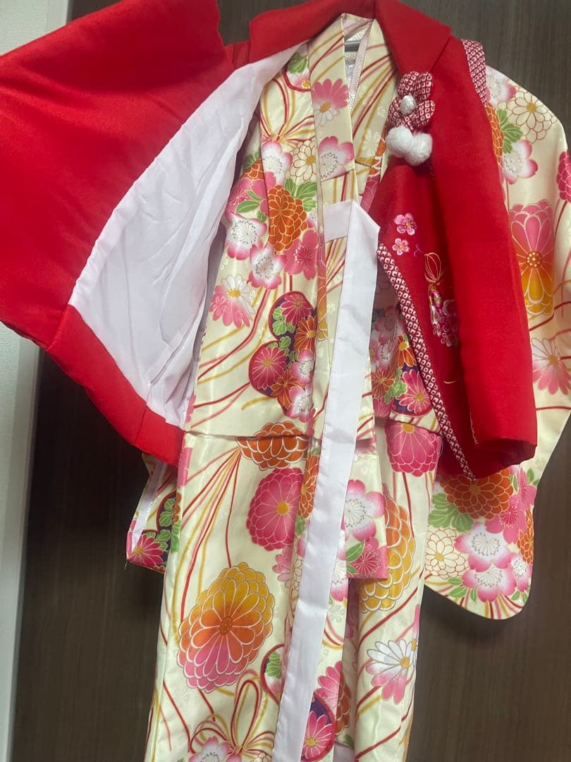 七五三用赤と花柄着物