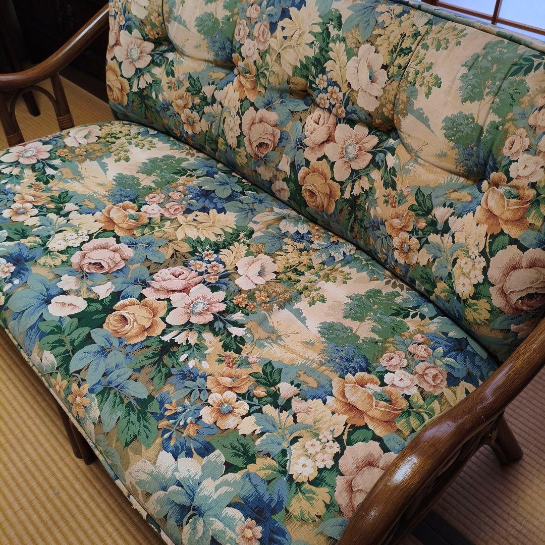【送料込み】希少 コスガ家具 KOSUGA 2人掛け ラタンソファー 花柄