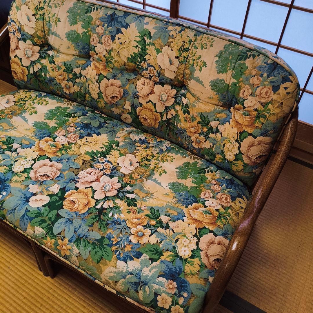 【送料込み】希少 コスガ家具 KOSUGA 2人掛け ラタンソファー 花柄