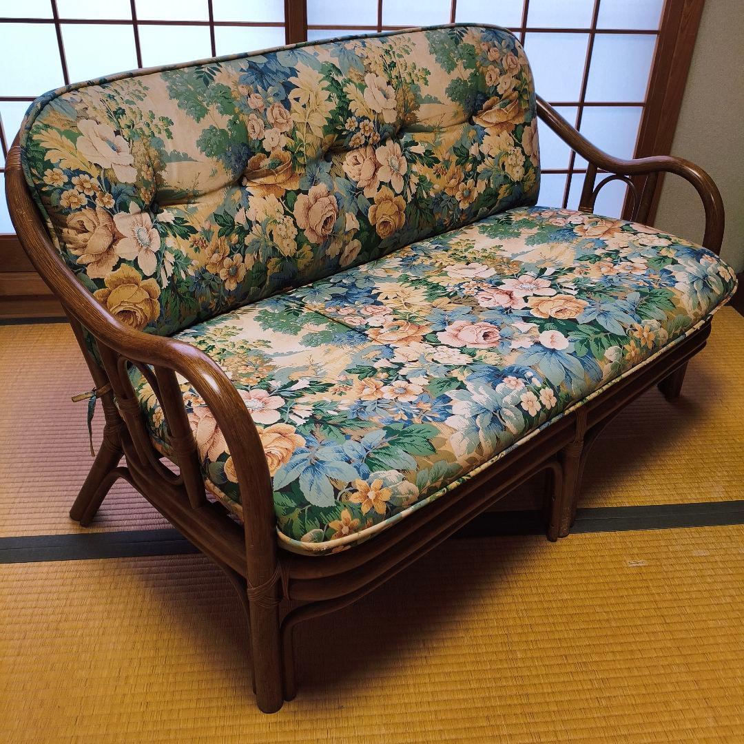 【送料込み】希少 コスガ家具 KOSUGA 2人掛け ラタンソファー 花柄