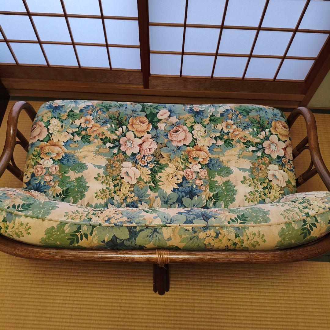 【送料込み】希少 コスガ家具 KOSUGA 2人掛け ラタンソファー 花柄