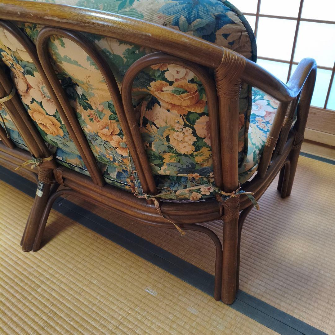 【送料込み】希少 コスガ家具 KOSUGA 2人掛け ラタンソファー 花柄