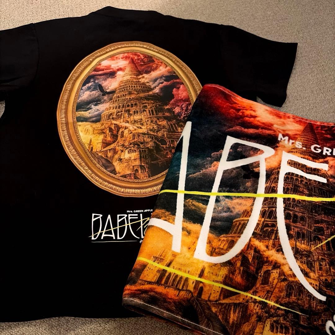 Mrs. GREEN APPLE バベルの塔TシャツS.ブラック、タオルセット