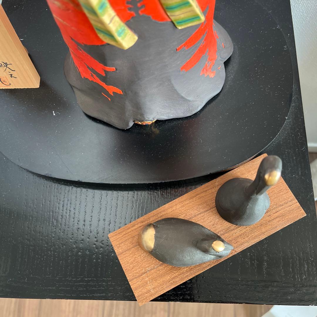 レトロ双鶴　青銅製鶴鈴付き置き物　田中彰青銅彫刻家