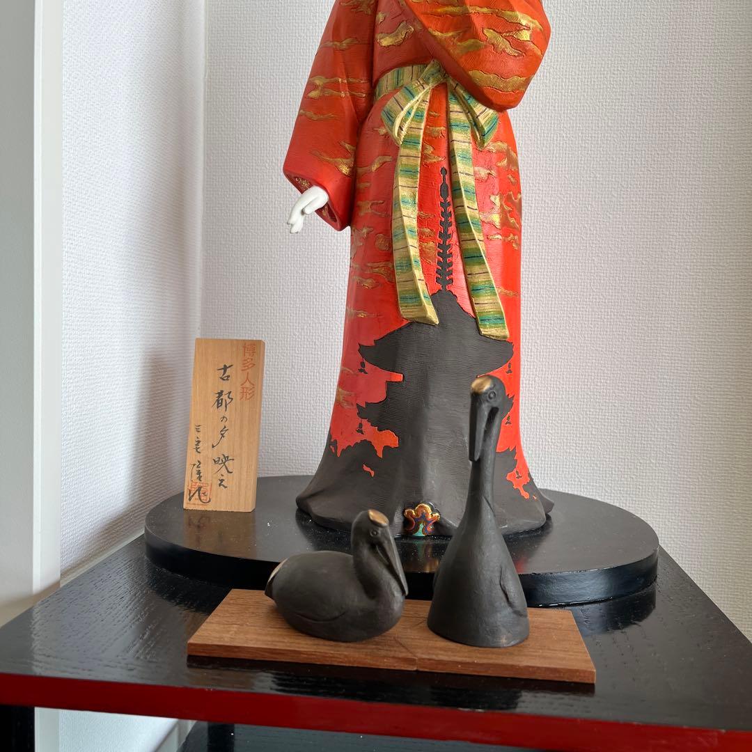 レトロ双鶴　青銅製鶴鈴付き置き物　田中彰青銅彫刻家