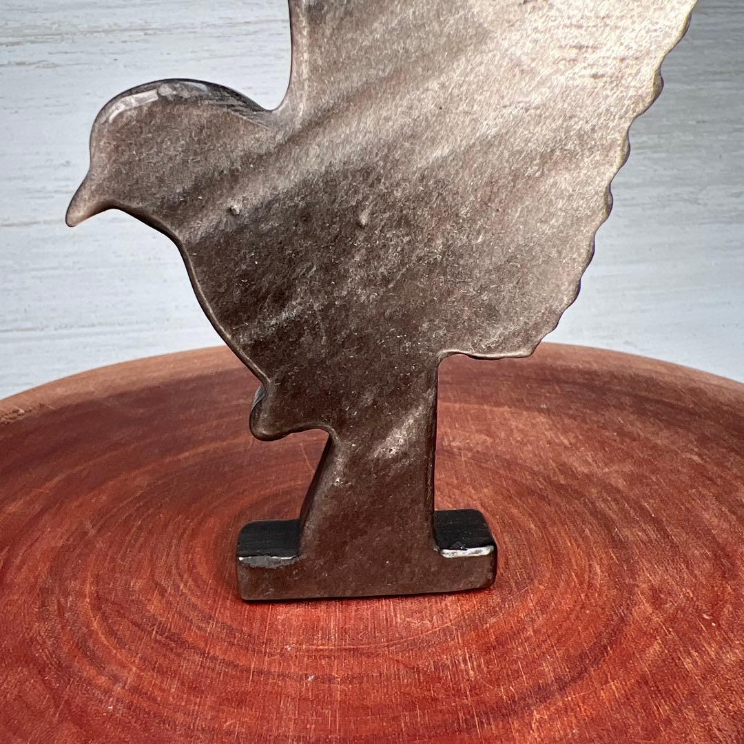 天然石　羽ばたく鳥　シルバーオブシディアン　14cm ミネラルタッグ付き