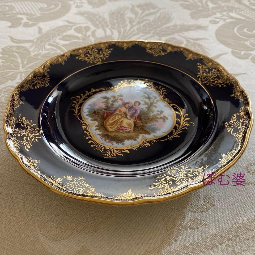 【古マイセン】恋人文／コバルト 22金彩　皿 プレート