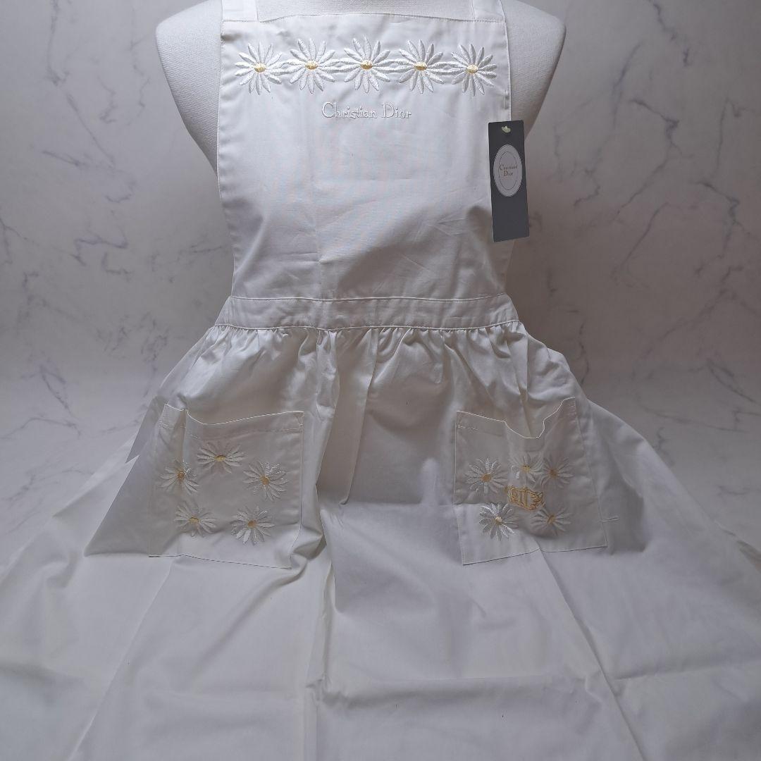 20260113　クリスチャンディオール　エプロン　刺繍　花　ホワイト　未使用