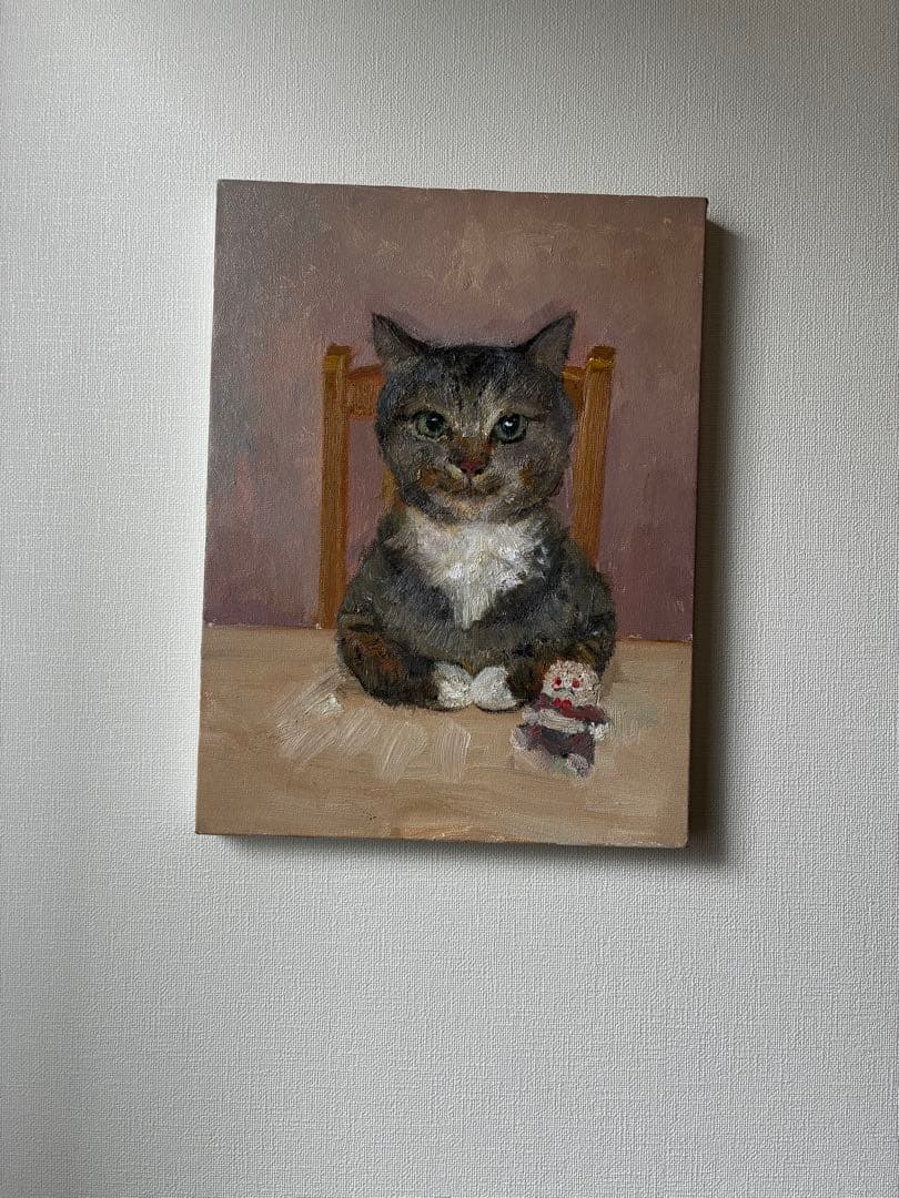 猫とおもちゃの油絵