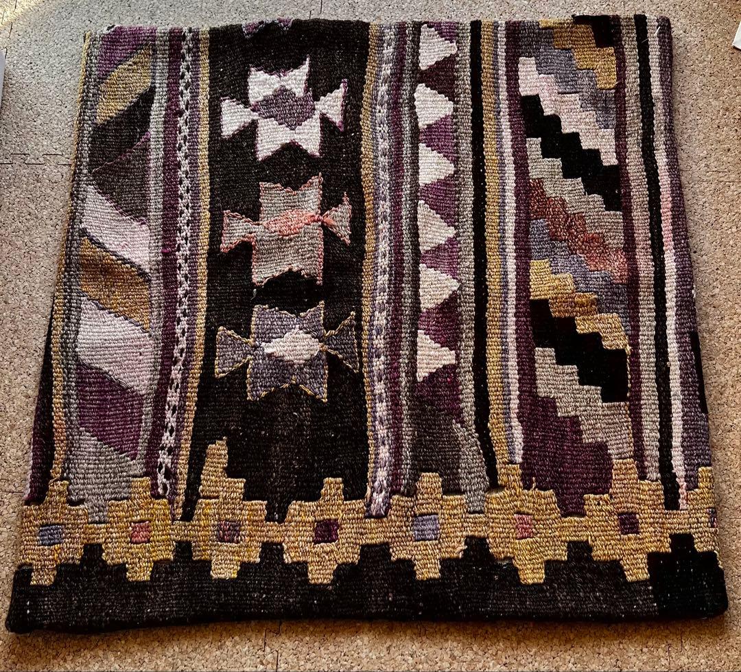 【未使用】オールドキリム幾何学模様 クッションカバー（約53×53cm）