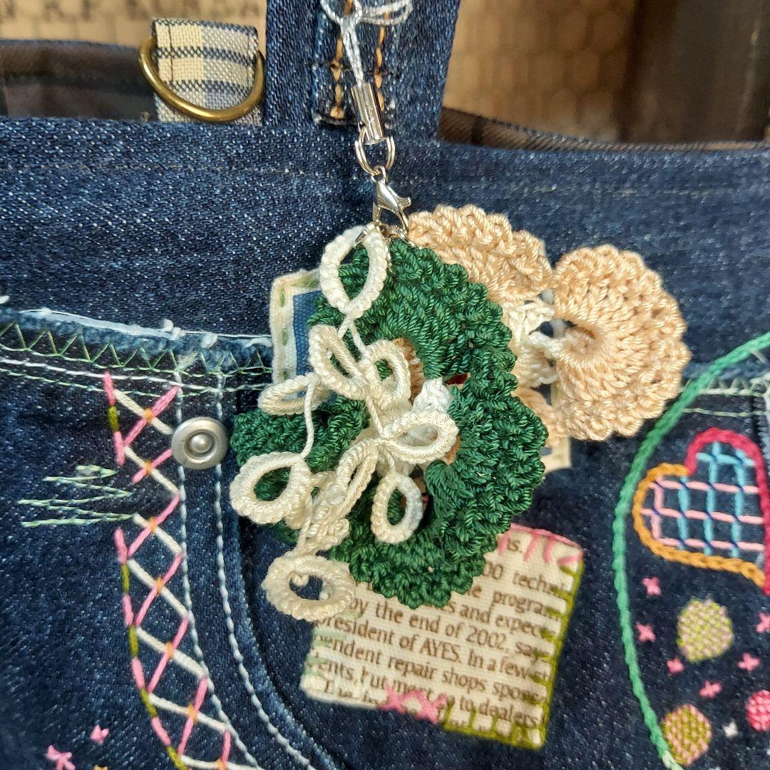 刺繍デニムバックNo.682　デニムリメイク　チューリップバック　サイドポケット