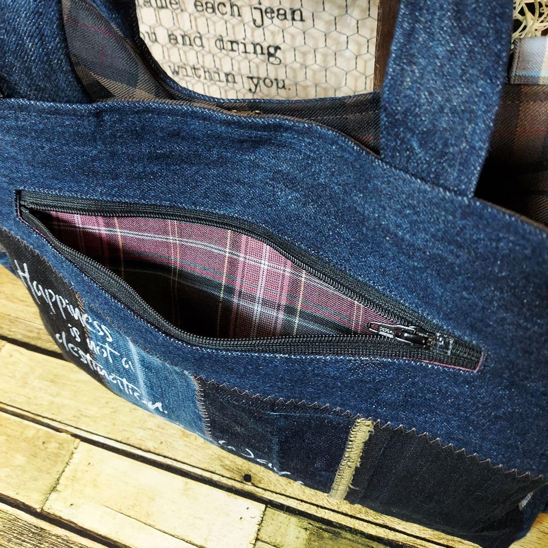 刺繍デニムバックNo.682　デニムリメイク　チューリップバック　サイドポケット