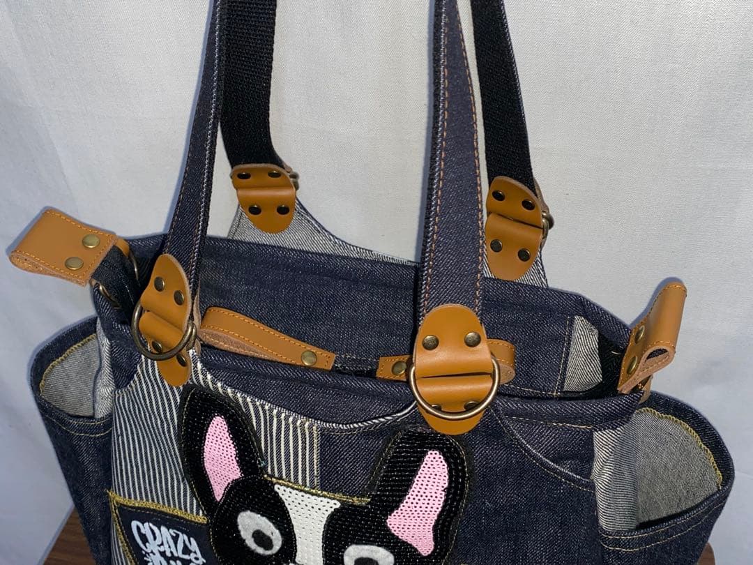 ☆岡山デニム☆スパンコール☆ワッペン☆フレンチブルドッグ☆4wayあおりバッグ