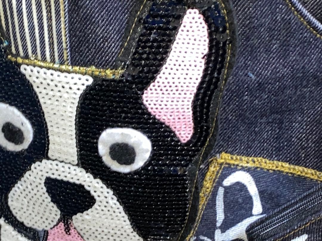 ☆岡山デニム☆スパンコール☆ワッペン☆フレンチブルドッグ☆4wayあおりバッグ