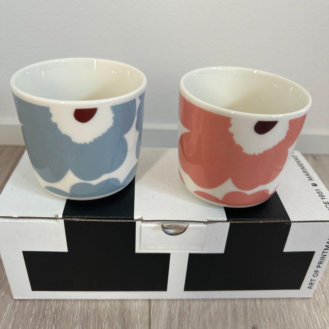 marimekko ウニッコ　ラテマグ　ピンク　ブルーグレー