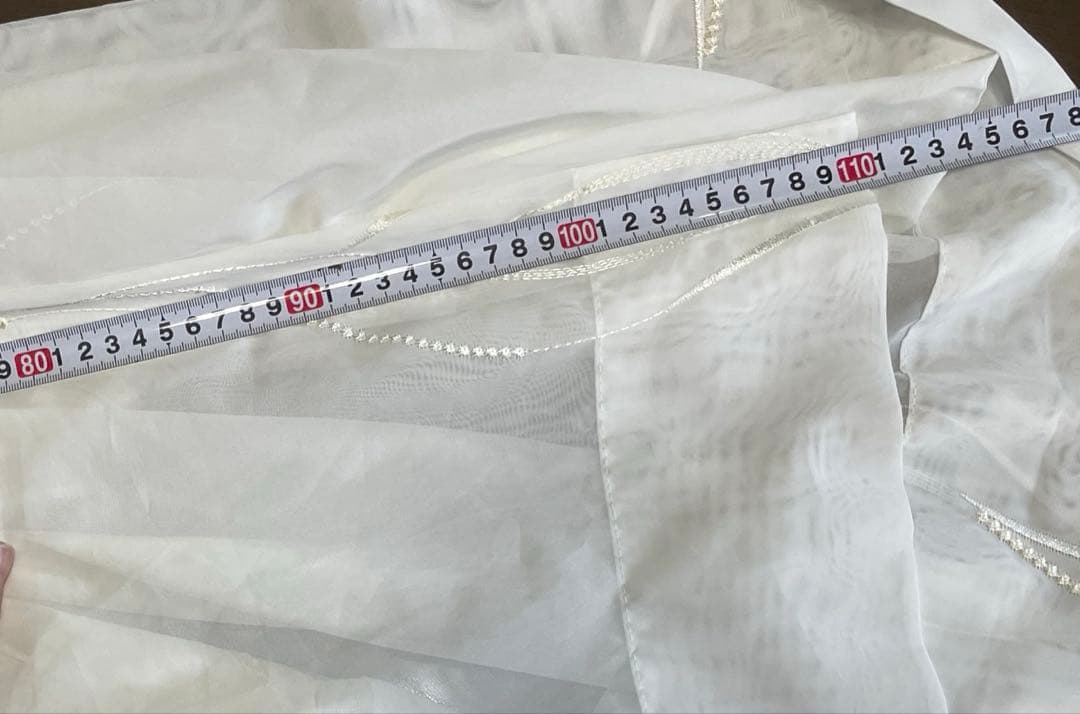 刺繍された波模様の白い薄手のカーテン, 3枚セット