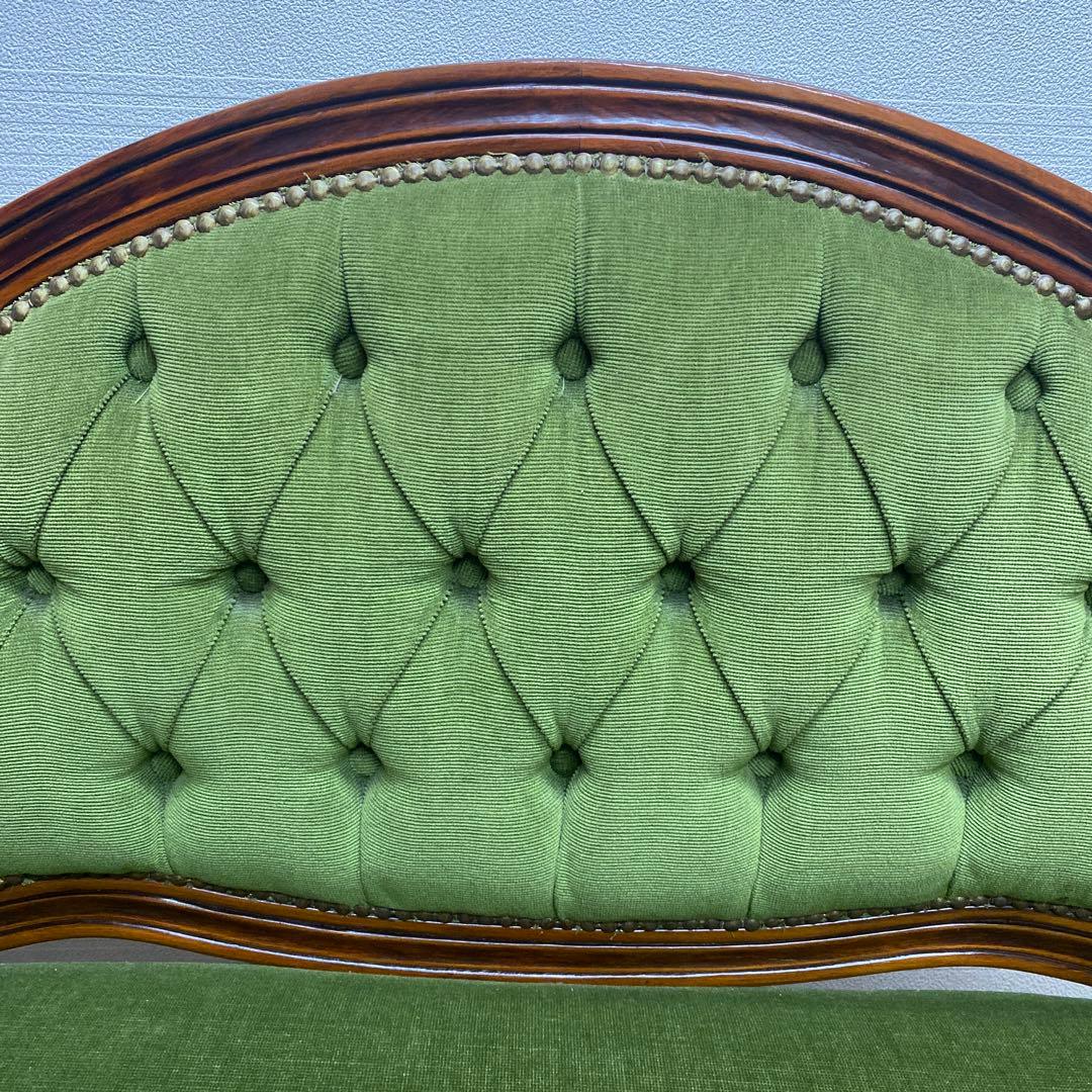 ベンチソファ　椅子　ロココ調　アンティーク　猫脚　グリーン　レトロ