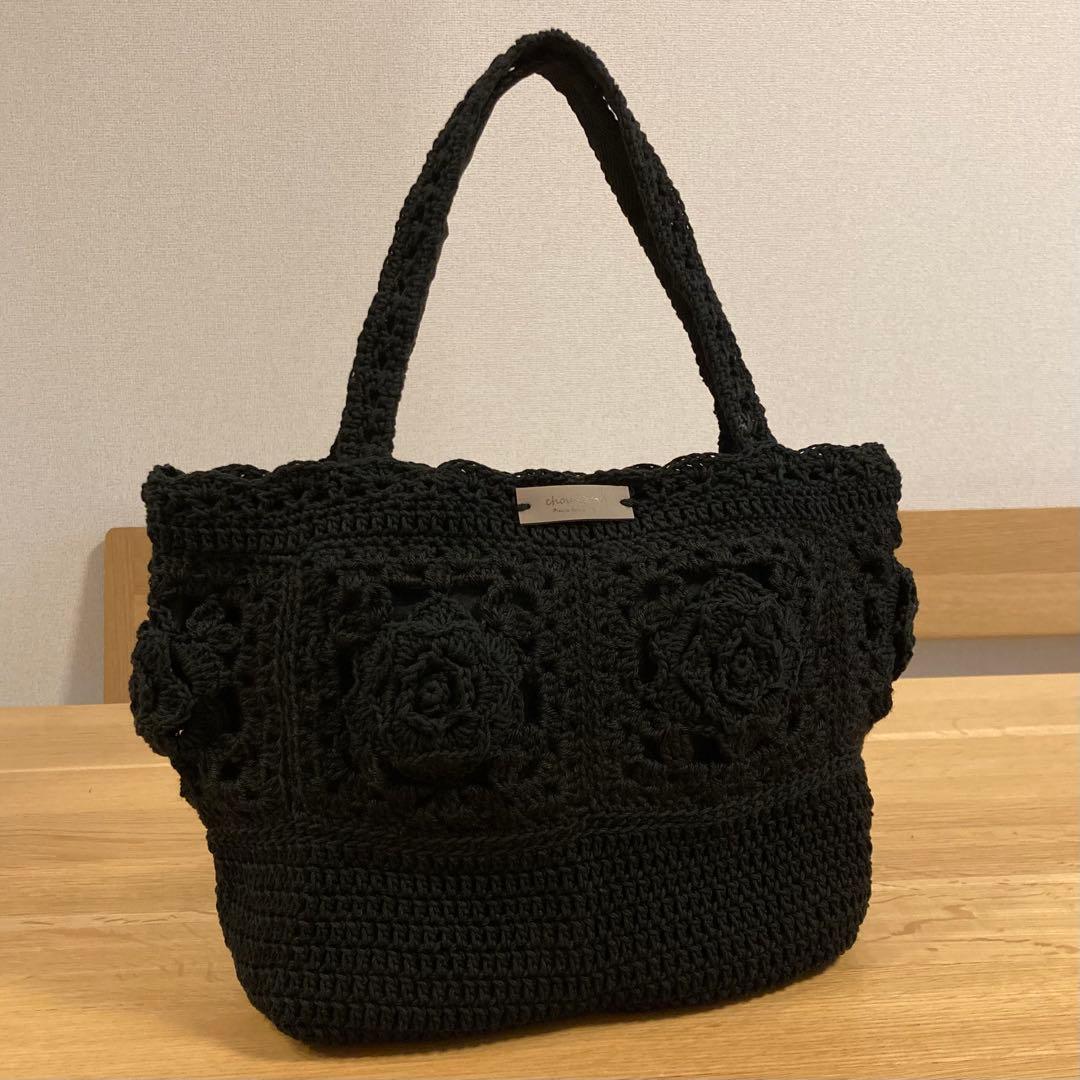 〈くみ〉2点 黒バラモチーフ大きめトートバッグ