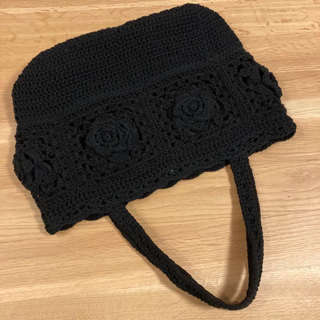 〈くみ〉2点 黒バラモチーフ大きめトートバッグ