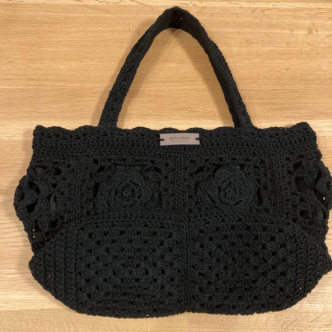 〈くみ〉2点 黒バラモチーフ大きめトートバッグ