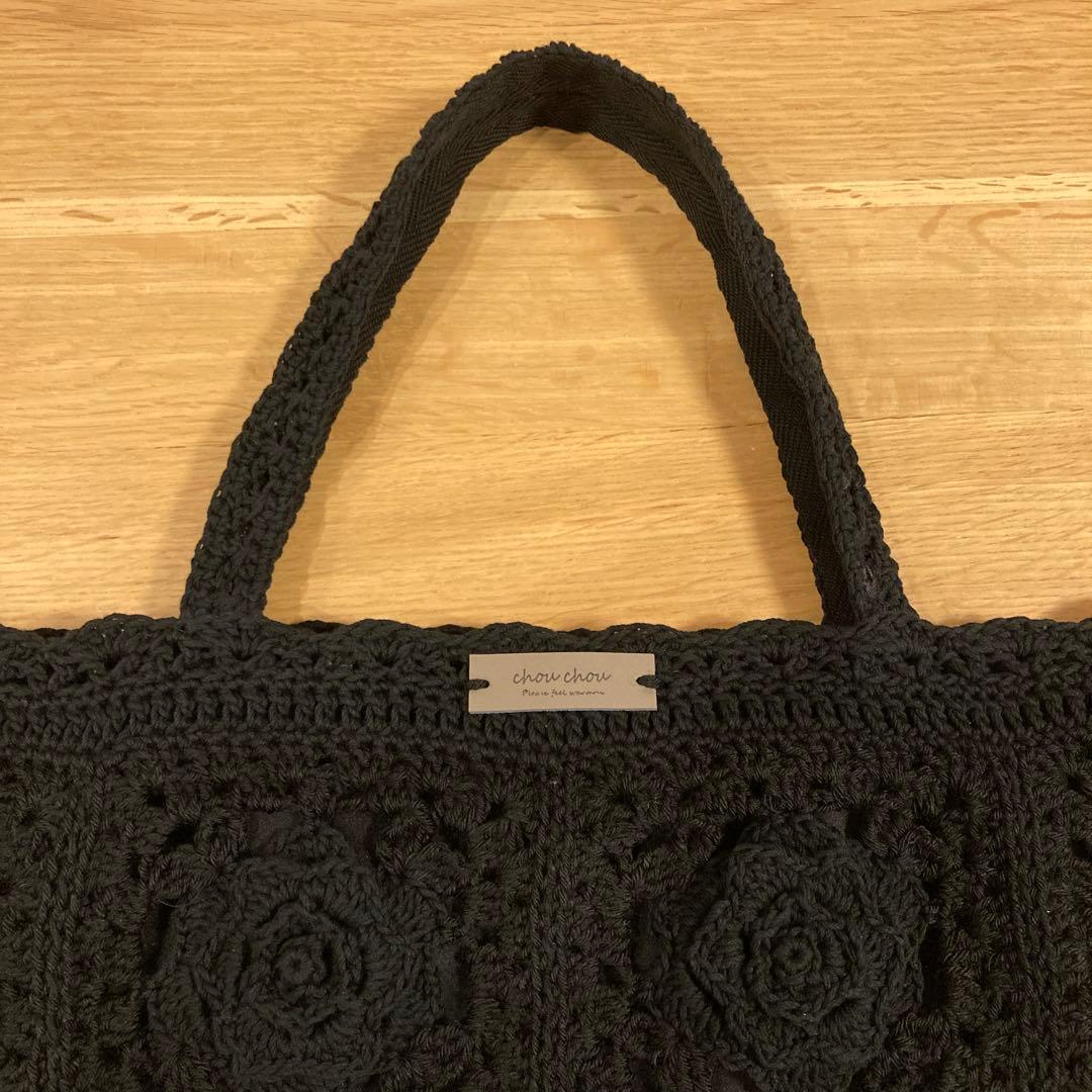 〈くみ〉2点 黒バラモチーフ大きめトートバッグ