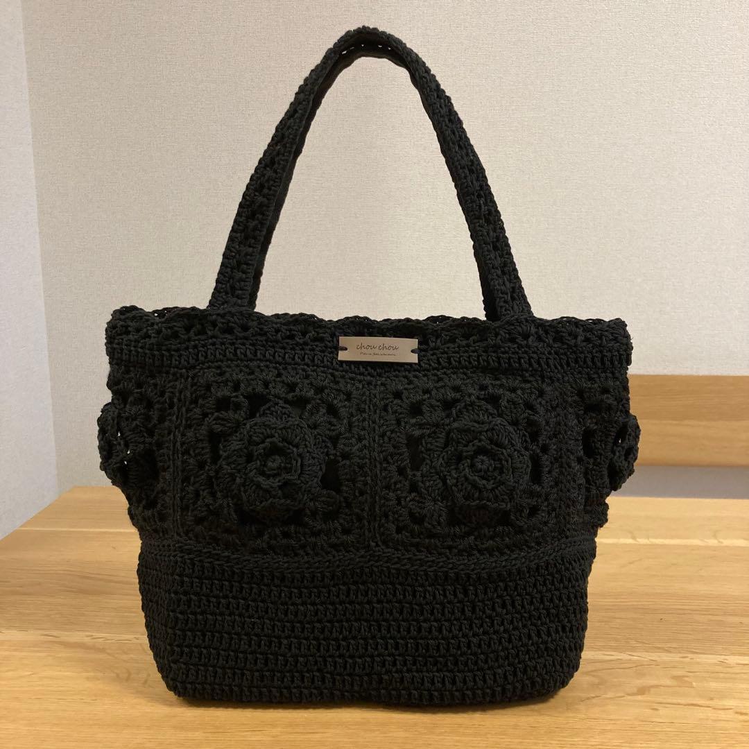 〈くみ〉2点 黒バラモチーフ大きめトートバッグ