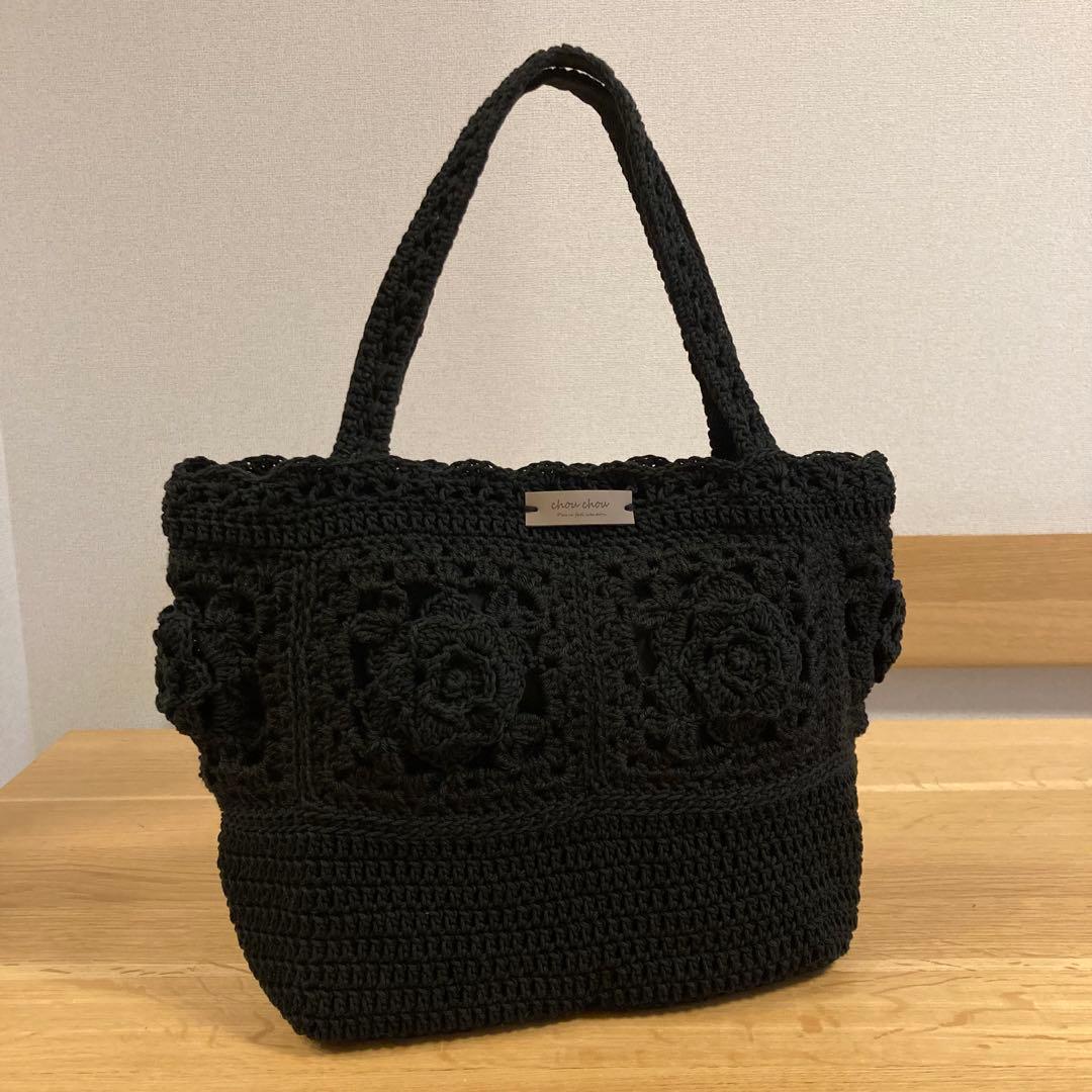 〈くみ〉2点 黒バラモチーフ大きめトートバッグ