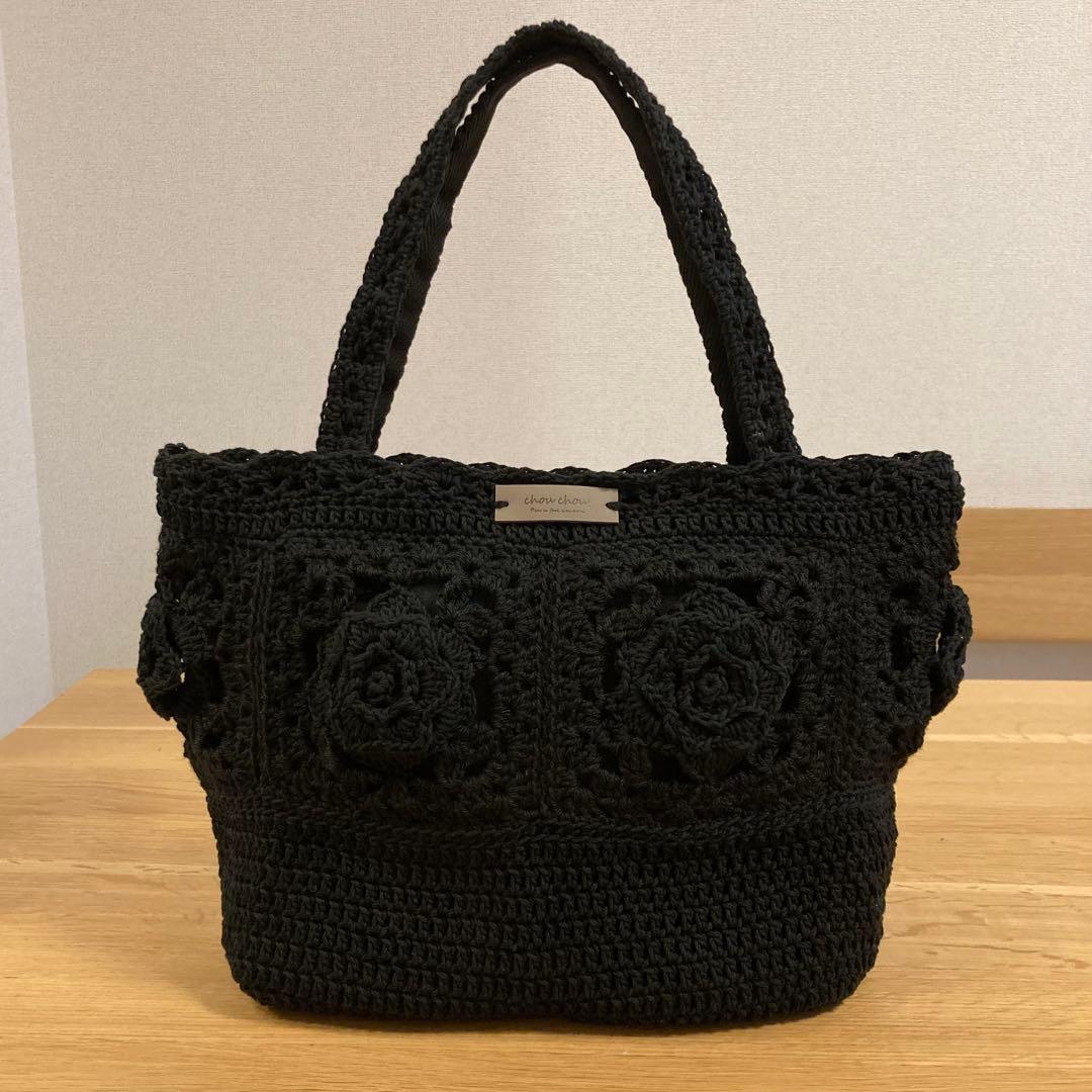 〈くみ〉2点 黒バラモチーフ大きめトートバッグ